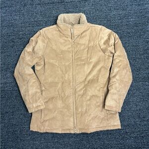 Ll Bean Jacket Women’s Large Brown Goose Down Suede Quilted Faux Fur Outdoors